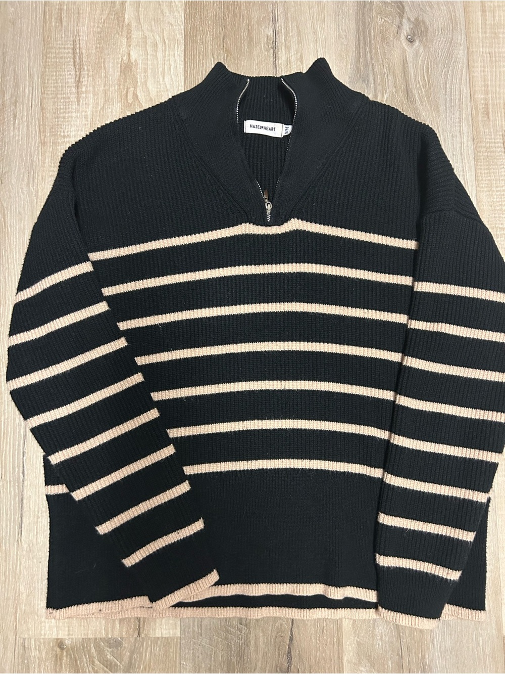 Black and Cream Striped Half-Zip Sweater, Hazel Heart Boutique Sweater